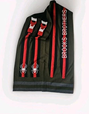 Brooks Brothers x Spyder 100% 纯美利奴羊毛滑雪条纹围巾 99 美元 NWT 73 英寸 L — 第 1/4 张图片