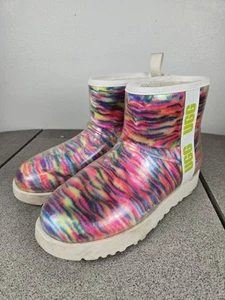 UGG Classic Clear Mini Pixelate Waterproof Shearling Rainbow Boots Women's 9 - Picture 1 of 9