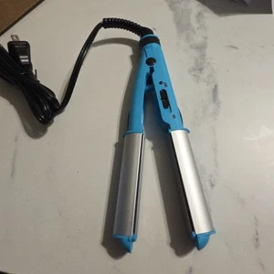 NEW Blue Ceramic Hair Styler Flat Iron & Curling Iron 2-in-1 Dual Voltage 356°F - Picture 1 of 6