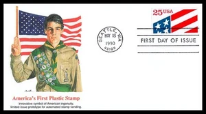 US FDC # 2475 25c American Flag Plastic Stamp Fleetwood Boy Scout 1990, 9p6844 - Picture 1 of 1