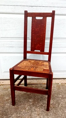 REALLY COOL SIGNED GUSTAV STICKLEY "H-BACK" TALL DESK? CHAIR W/ CANED SEAT... - Image 1 of 4