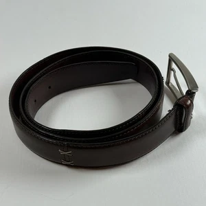 Vintage Neiman Marcus Leather Belt Saddle Brown Brass Topstitching Size 40 Italy - Picture 1 of 6