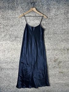 Vince Dress Womens Small Navy Blue Slip Spaghetti Strap Acetate Minimalist Midi - Picture 1 of 7