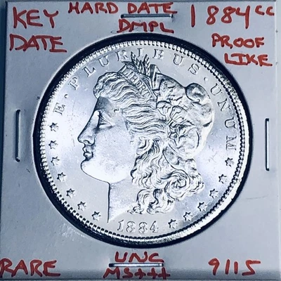 1884 CC BU GEMA DÓLAR DE PLATA MORGAN SIN CIRCULAR MS+++ DMPL EE. UU. COMO NUEVO RARA MONEDA CLAVE 9115 Foto 1 de 3