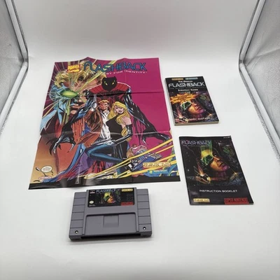 Flashback: The Quest for Identity SNES Cart, Manual and Rare Poster Works Great! - Image 1 of 4