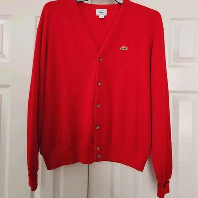 Cárdigan Suéter Vintage Lacoste Izod Rojo Acrílico Para Hombre XL Preppy Golf Foto 1 de 4