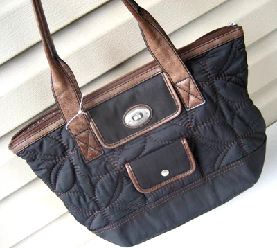 Fossil Key-Per Handbag Women's Black Quilted Leather Trim Double Handle Tote - Image 1 of 4