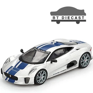 MINI GT JAGUAR C-X75 1/64 DIECAST MODEL CAR SILVER with BLUE STRIPES MGT00960 - Picture 1 of 4