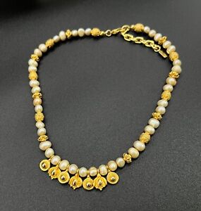 CAROLYN TANNER Gold Tone Pearl Collar Necklace SIGNED 18" Z03