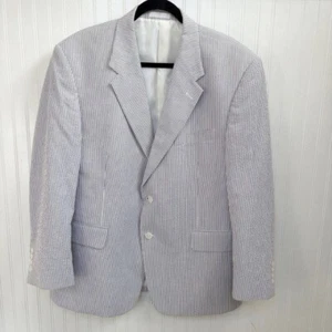 Blazer chaqueta deportiva Adolfo International azul y blanco a rayas Seersucker 44S - Imagen 1 de 7