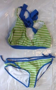 NEW Girls Size XXL * OLD NAVY * 2-Pc Green Blue Striped Swimsuit - Picture 1 of 3