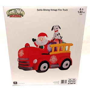 NEW Airblown Inflatable Santa Driving Vintage Fire Truck Scene - 6 Feet - Picture 1 of 4