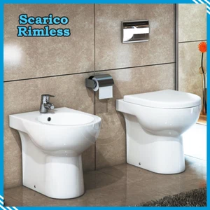 SANITARI A TERRA FILO MURO LARA WC RIMLESS BIDET BAGNO RALLENTATA COPRIVASO - Foto 1 di 4