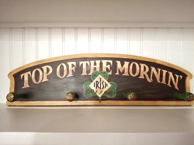 Vintage Wall Mounted 4 Mug Hook Rack "Top of the Mornin', Irish Coffee"  - Image 1 of 4