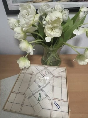 Vintage   Embroidered Monogram Handkerchiefs Set of 3 . Brand New. - Image 1 of 4