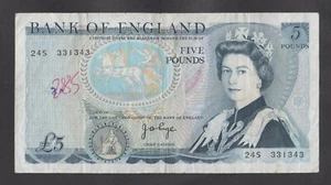 🔴GREAT BRITAIN 5 Pounds ND 1973 VF P378b J.B.Page Prefix 24S🔴 - Picture 1 of 2