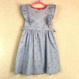 Penelope Mack Dress Girls Size 6 Blue Denim Floral Ruffled Sleeveless - Picture 1 of 10