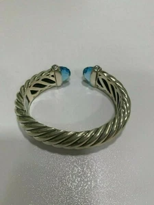 David Yurman Sterling Silver Blue Topaz Diamonds Waverly Bracelet - Picture 1 of 11