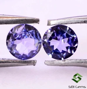 Certified Natural Tanzanite Round Cut Pair 4 mm 0.42 Cts Faceted Loose Gemstones - Picture 1 of 5