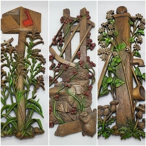 Vintage 3 Pc Burwood Products Wall hanging fence mailbox squirrel 70's Rustic - Picture 1 of 12