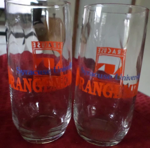 Two Vintage Syracuse University Orange ORANGEMEN 1870 Drinking Glass 6 Inch Cover
