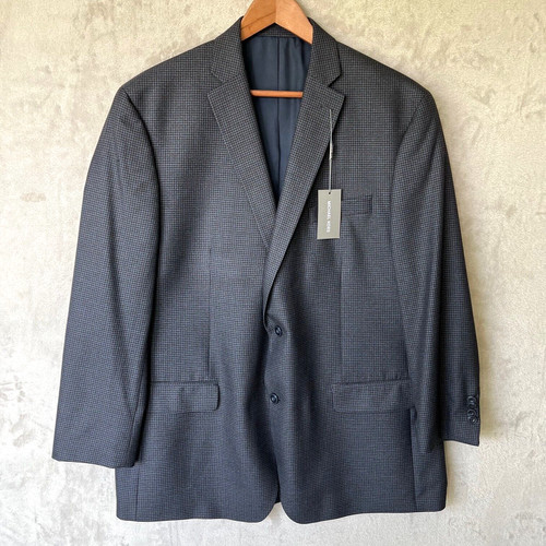 Blazer Michael Kors 46L grigio blu mini pied de poule 2 bottoni poli rayon tuta cappotto