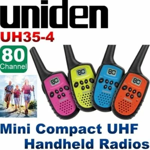 Uniden UH35-4 UHF 4 Handheld 80Ch Radio Walkie Talkies +4 Belts Quad Colour - Picture 1 of 4