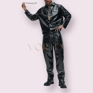 Gay Men's Black Leather Shirt Genuine Lambskin Leather Shirt LGBT Style Shirt - Picture 1 of 3