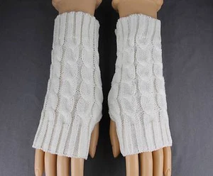 Cream cable knit arm warmer fingerless gloves warmers open thumb texting - Picture 1 of 3