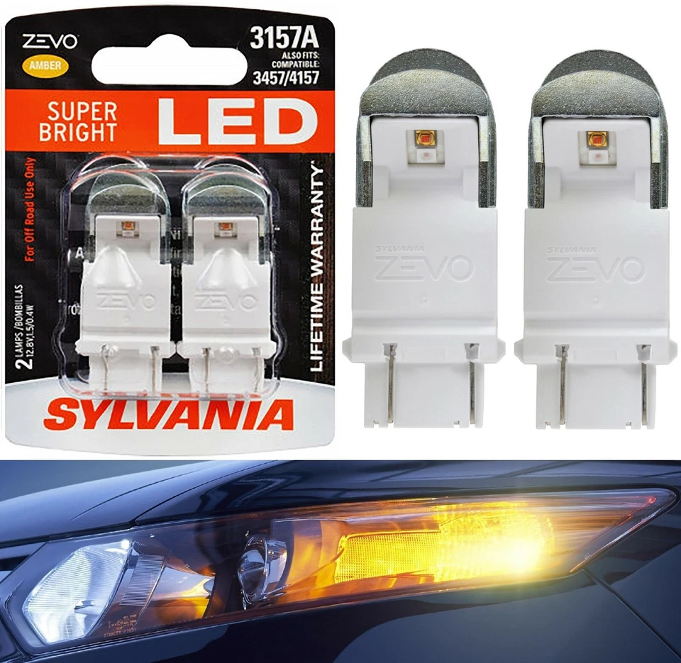 Sylvania ZEVO LED Light 3157 Amber Orange Two Bulbs Front Turn Signal Upgrade OE - Image 1 of 4