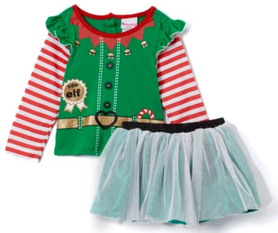 Nannette Niños Talla 2T 2 Piezas Top Elfo Top Falda Conjunto NUEVO Vacaciones de Navidad Foto 1 de 2