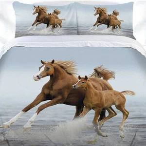 Frolicking Horse | Galloping Mare + Foal | Animal Quilt Cover Set – DOUBLE Size - Picture 1 of 3