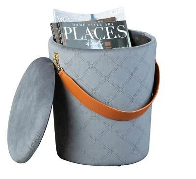 Polsterhocker NEVIS Hocker mit Samtbezug in Grau und viel Stauraum - Bild 1 von 4