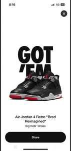 Größe 6,5y/8w - Jordan 4 Retro Bred Reimagined FQ8213-006 *In Hand Ready To Ship* - Bild 1 von 5