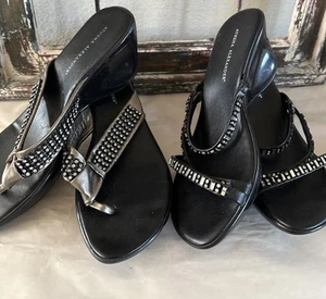Athena Alexander Rhinestones Wedge Slip On Sandals Size 8.5 Black & Bronze - Picture 1 of 9