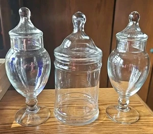 Vintage Glass Apothecary Or Vanity Jars Lidded Set Of 3 Decor - Picture 1 of 10
