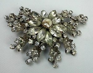 Vintage Judy Lee Strass Blume Brosche silberfarben signiert ~ 4" breit - Bild 1 von 5