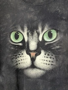 VTG The Mountain Green Eyed Cat Portrait T Shirt XXL Black Gray Tie Dye Y2K 90s - Picture 1 of 6