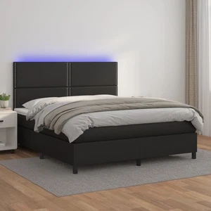 Giroletto a Molle con Materasso e LED Nero 160x200cm Similpelle - Foto 1 di 5