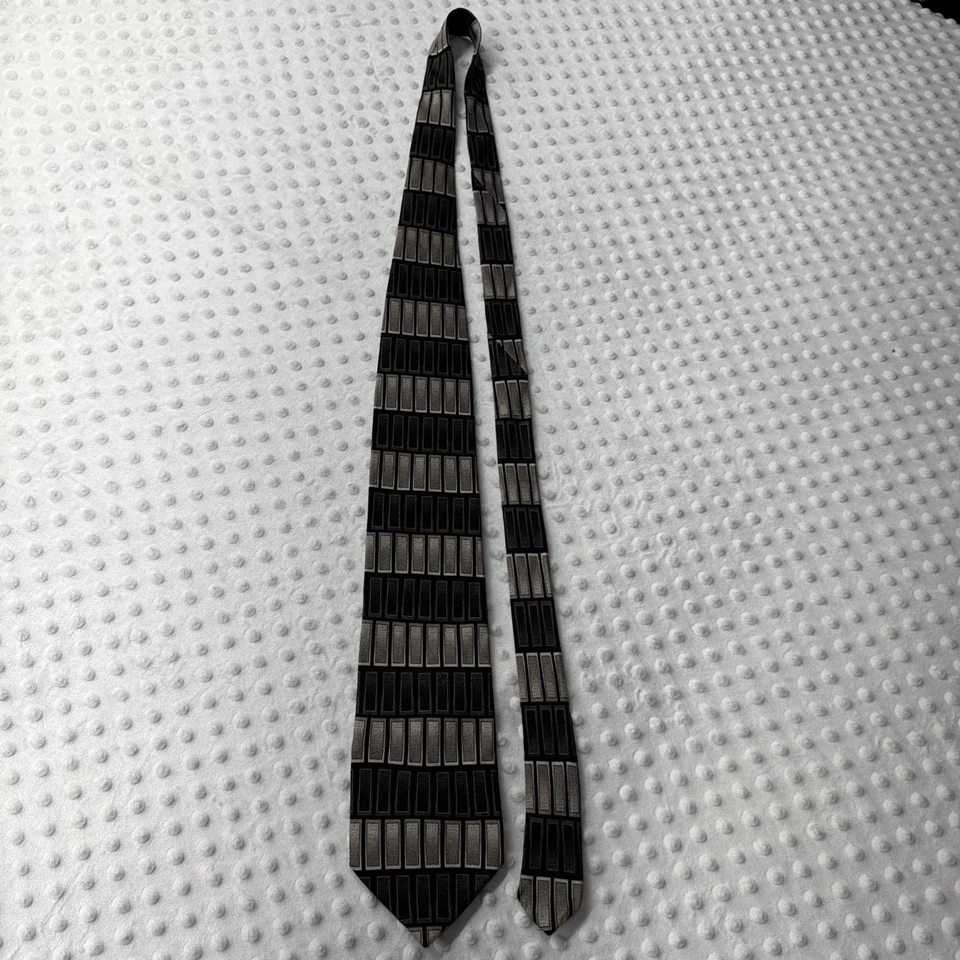 Corbata Cuello Valerio Garati 100% Seda 4"x64" Marrón Negro Bloques Geométricos Foto 1 de 4