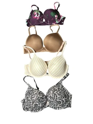 Lot Of 4 Cacique Bras Size 40D Floral Paisley Striped Solid Nude Purple Black - Image 1 of 4