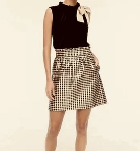 J. Gonna girocollo taglia M nero metallizzato e oro gingham mini sacchetto di carta elastico in vita - Foto 1 di 9