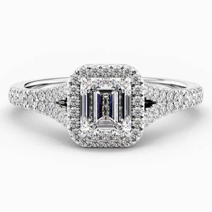 Setting Emerald Cut Semi Mount 0.70 Carat Diamond Wedding Ring Fine 950 Platinum - Picture 1 of 9
