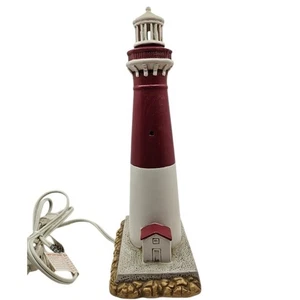 Geo Z Lefton Barnegat Lighthouse Table Lamp 1994 Coastal Decor Maroon White - Picture 1 of 4
