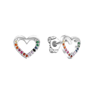 Orecchini a perno cuore argento sterling 925 cristalli lucidati lucidi multi ... - Foto 1 di 2