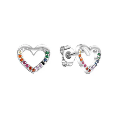 Orecchini a perno cuore argento sterling 925 cristalli lucidati lucidi multi ... - Immagine 1 di 2