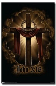 CROSS POSTER Jesus Christ John 3:16 RELIGION NEW 24X36 - Picture 1 of 1