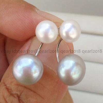 Fashion Real Natural Multicolor Double Pearl Dangle Silver Stud Earrings - Image 1 of 4