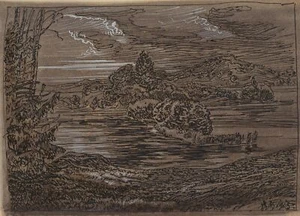 E. STEPPES (1873-1968), Am Flussufer,  1915, Feder Symbolismus Landschaft 1900-1 - Picture 1 of 4