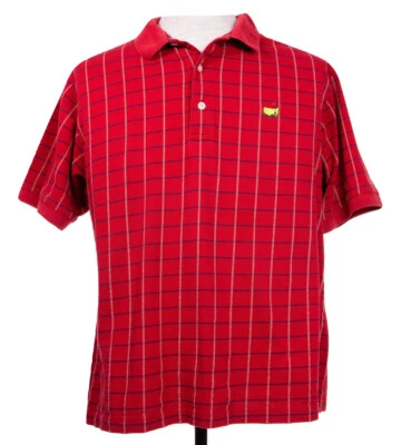 Masters Augusta National Mens M Medium Red Plaid Logo Polo Shirt Cotton Golf - Image 1 of 4